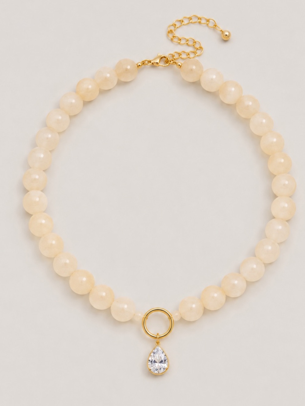 New! Ivory Beaded Crystal Tear Drop Pendant Necklace NWOT